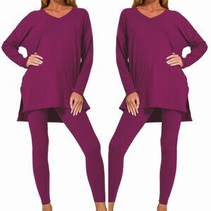 V‑Neck Long‑Sleeve Loungewear Leggings Set – Buttery Soft Brushed DTY Microfiber